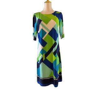Jessica H Geometric Print‎ Dress Short Sleeve Knee Length Multicolor Size 10